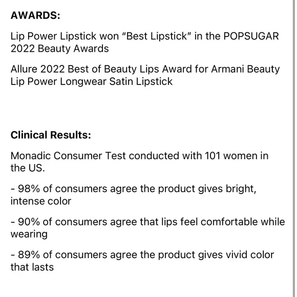 💋 ARMANI BEAUTY Lip Power Longwear Vivid Color Lipstick - Shade 400 - Picture 9 of 9